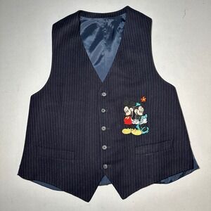 VTG Too Cute Mickey Minnie Mouse Vest Mens Medium Navy Wool Embroider Disney 94